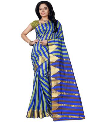 Green woven cotton silk saree with blouse 1