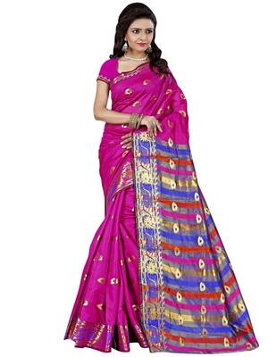 Magenta woven cotton silk saree with blouse 1