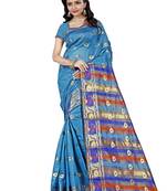 Sky blue woven cotton silk saree with blouse