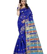 Royal blue woven cotton silk saree with blouse