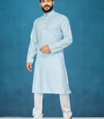 Blue plain cotton poly kurta-pajama