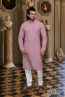 Pink embroidered poly cotton men-kurtas 1
