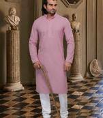 Pink embroidered poly cotton men-kurtas