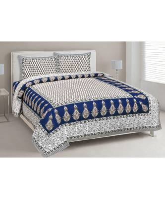 Pure Cotton Multicolour  Double Bed Bedsheet With Pillow Cover 1
