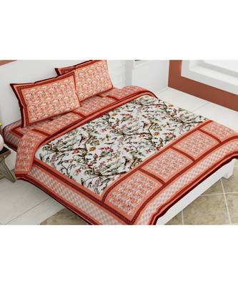 Pure Cotton Multicolour  Double Bed Bedsheet With Pillow Cover 1