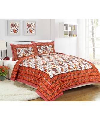Pure Cotton Multicolour  Double Bed Bedsheet With Pillow Cover 1
