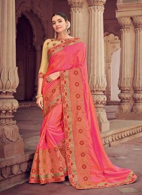 Pink Embroidered Silk Saree With Blouse 1