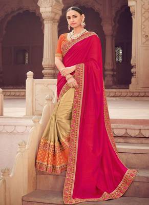 Pink Embroidered Silk Saree With Blouse 1