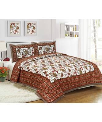 Pure Cotton Multicolour  Double Bed Bedsheet With Pillow Cover 1