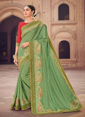 Light Green Embroidered Silk Saree With Blouse 1