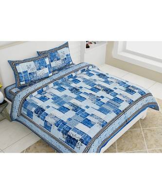 Pure Cotton Multicolour  Double Bed Bedsheet With Pillow Cover 1