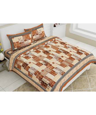 Pure Cotton Multicolour  Double Bed Bedsheet With Pillow Cover 1