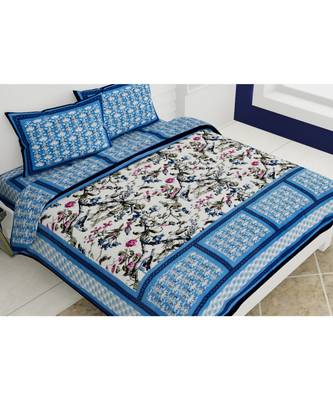 Pure Cotton Multicolour  Double Bed Bedsheet With Pillow Cover 1