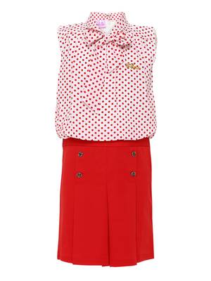 Tie Front Polka Dotted Skirt Top Set 1