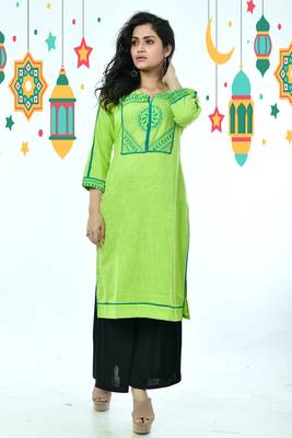 Light Green Embroidered Patched Pure Cotton Kurti 1