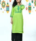 Light Green Embroidered Patched Pure Cotton Kurti