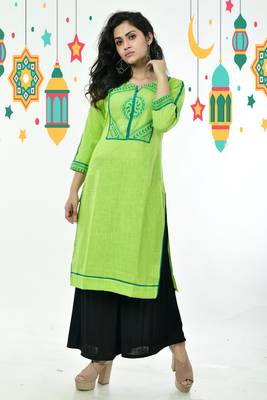 Light Green Embroidered Patched Pure Cotton Kurti 2