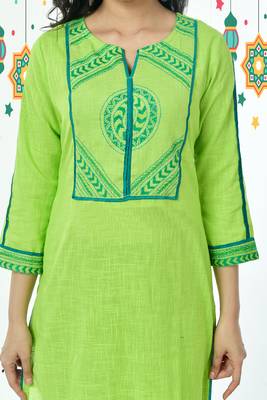 Light Green Embroidered Patched Pure Cotton Kurti 3