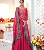 Rani-pink embroidered satin salwar