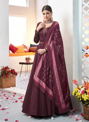 Wine embroidered satin salwar 1