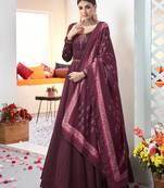 Wine embroidered satin salwar