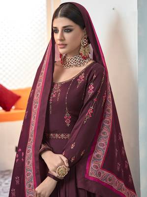 Wine embroidered satin salwar 2