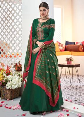 Green embroidered satin salwar 1