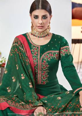 Green embroidered satin salwar 2