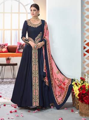 Navy-blue embroidered satin salwar 1