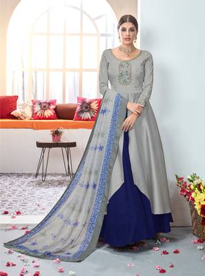 Grey embroidered satin salwar 1