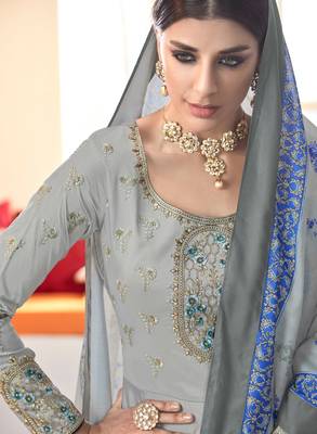 Grey embroidered satin salwar 2
