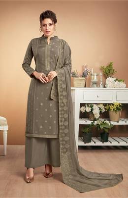 Olive embroidered silk salwar 1