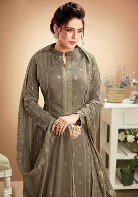 Olive embroidered silk salwar 2