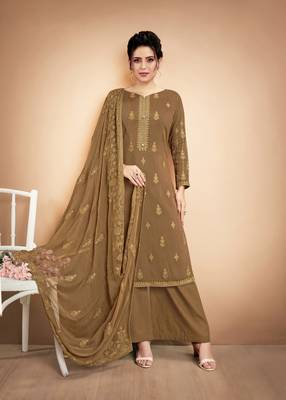 Coffee embroidered silk salwar 1