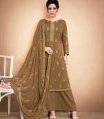 Coffee embroidered silk salwar