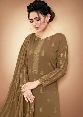 Coffee embroidered silk salwar 2