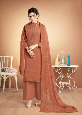 Orange embroidered silk salwar 1
