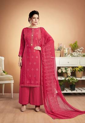 Rani-pink embroidered silk salwar 1