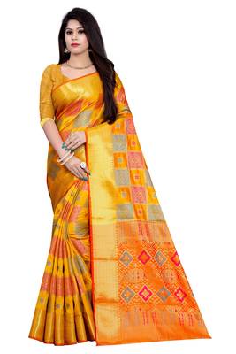 Womens Designer Yellow Banarasi  Saree With Designer Blouse 1