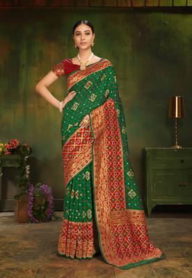 Green woven silk saree with blouse 1