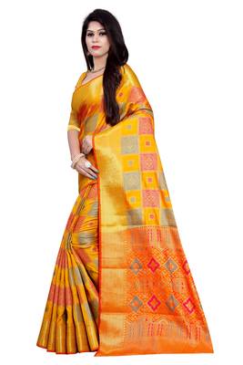 Womens Designer Yellow Banarasi  Saree With Designer Blouse 2