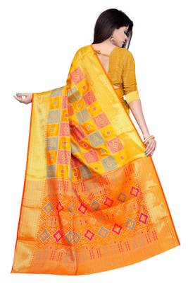 Womens Designer Yellow Banarasi  Saree With Designer Blouse 3