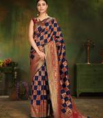 Blue woven silk saree with blouse