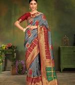 Grey woven silk saree with blouse