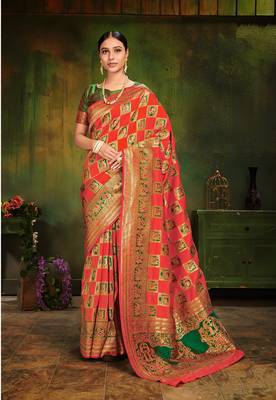 Red woven silk saree with blouse 1