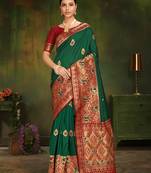 Green woven silk saree with blouse