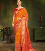 Orange woven silk saree with blouse