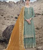 Teal embroidered georgette salwar