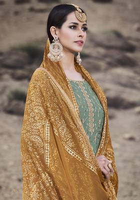 Teal embroidered georgette salwar 2