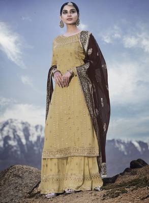 Light-yellow embroidered georgette salwar 1